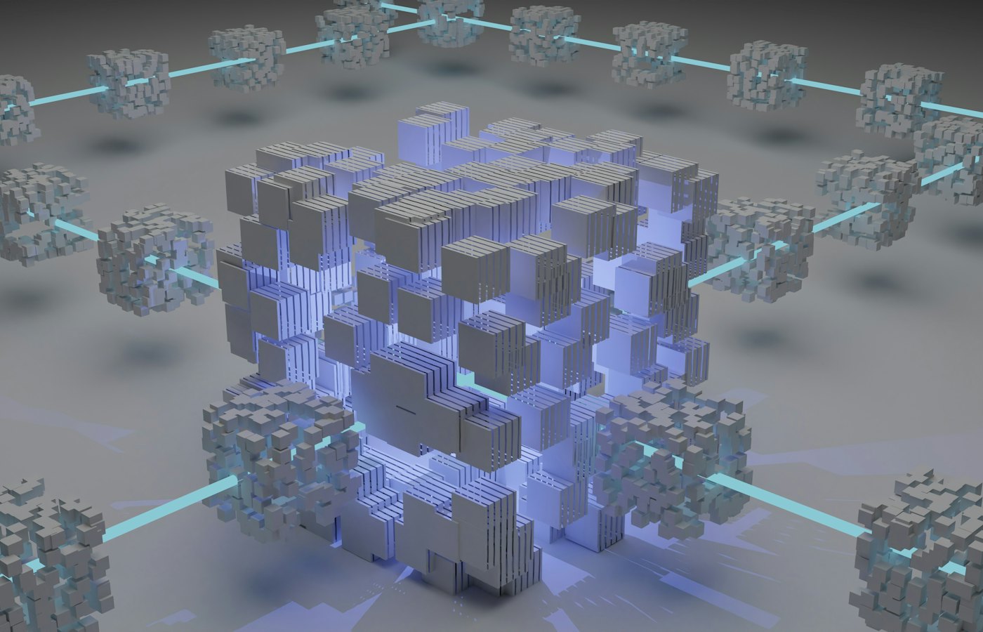 Rendered network of connected blocks